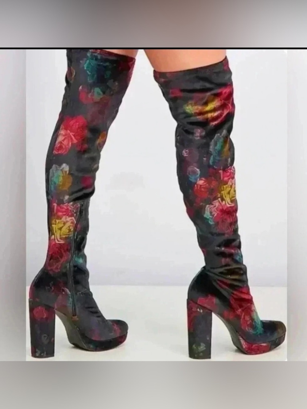 Madden Girl Groupie by Steve Madden Women's Thigh High Boots Floral Print NWOT